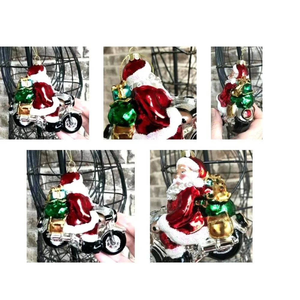 Santa Claus Motorcycle Christmas Ornament New Sleigh Toys North Pole Bike READ